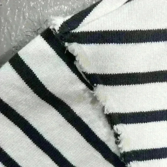 MADEWELL Striped Crop ¾ Sleeve Raw Seam Heavyweight Cotton Sweater Women Small - Picture 2 of 10